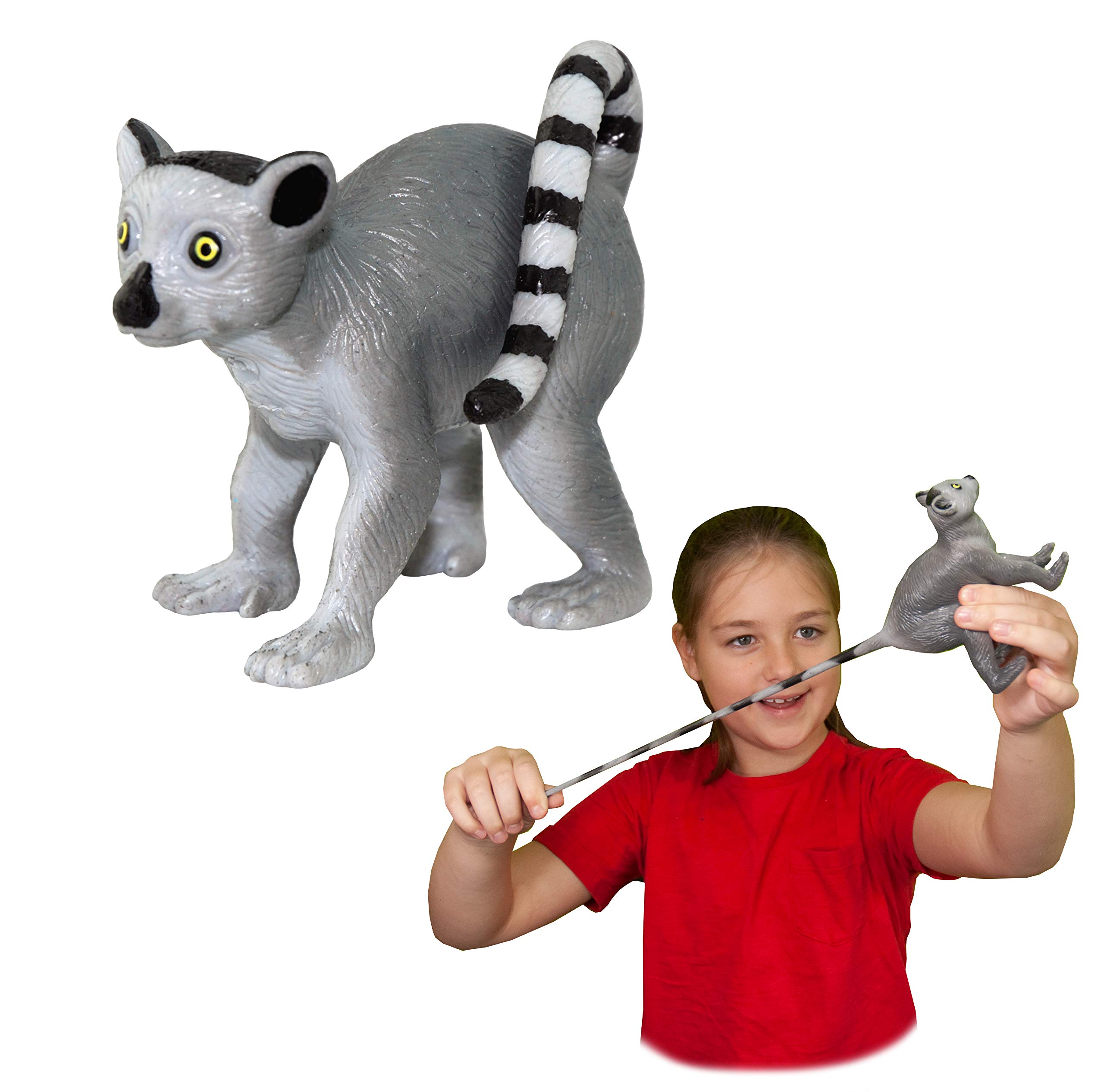Rep Pals - Stretchy Ring-Tailed Lemur Toy by Deluxebase. Animal Shaped Squishy Sensory Fidget Toys, Stress Relief Squeeze Figure, Soft Flexible Rubber, Fun Fantasy Gift for Kids