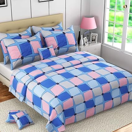 COZIER ENTERPRISES Saranvi by MAFATLAL, Soft Cotton 144 TC King Size Fade Resistant Bedsheet for Double Bed with 2 Pillow Covers Combo Set (229 x 254 cm, Blue)