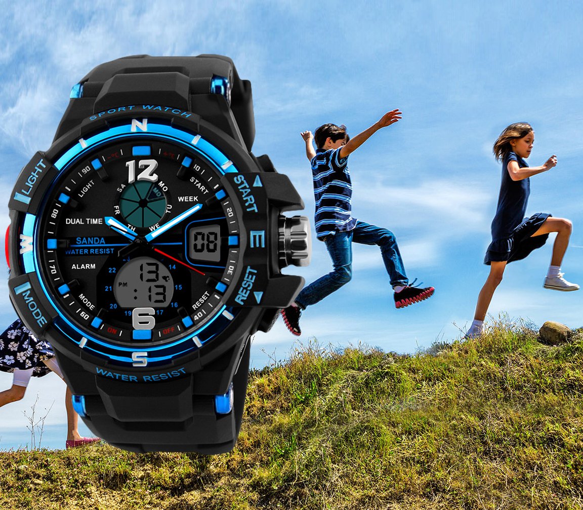 Kids Digital Sport Watch for Boys, Childrens Outdoor Sports Waterproof Military Analog Watches with Alarm