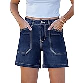 luvamia Jean Shorts for Women Trendy Mid Rise Casual Summer Jorts Distressed Cut Off Stretchy Denim Shorts with Pockets