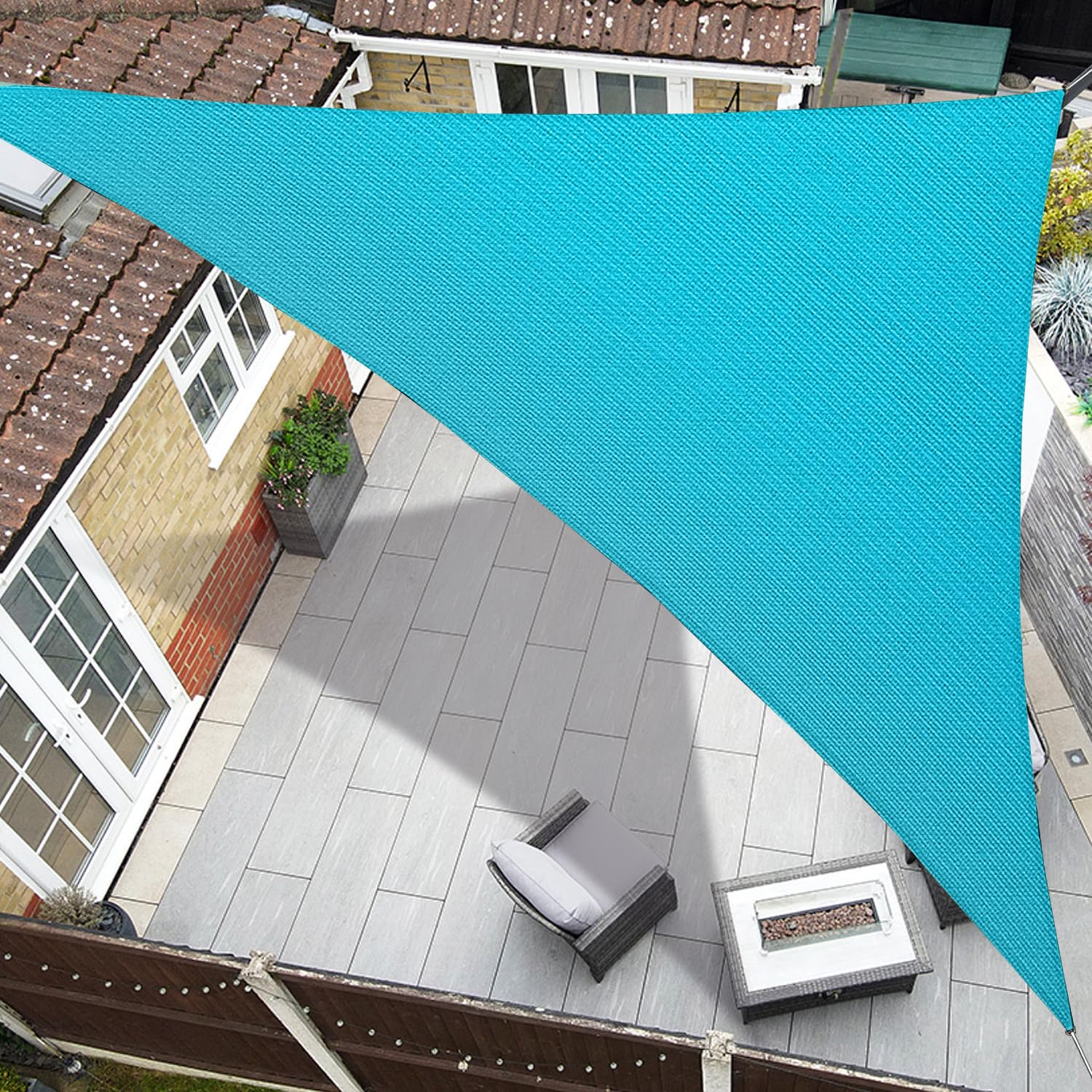 Photo 1 of Coumavin 12'x12'x12' Sun Shade Sail Triangle Outdoor UV Block Canopy Sunshade Cover for Backyard Porch Pergola Deck Garden Patio, Turquoise