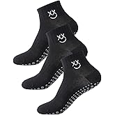Mokde Mondge 3 Pairs Yoga Pilates Socks With Grips for Women, Non Slip Grip Socks for Yoga, Barre, Dance Cushioned Crew Socks