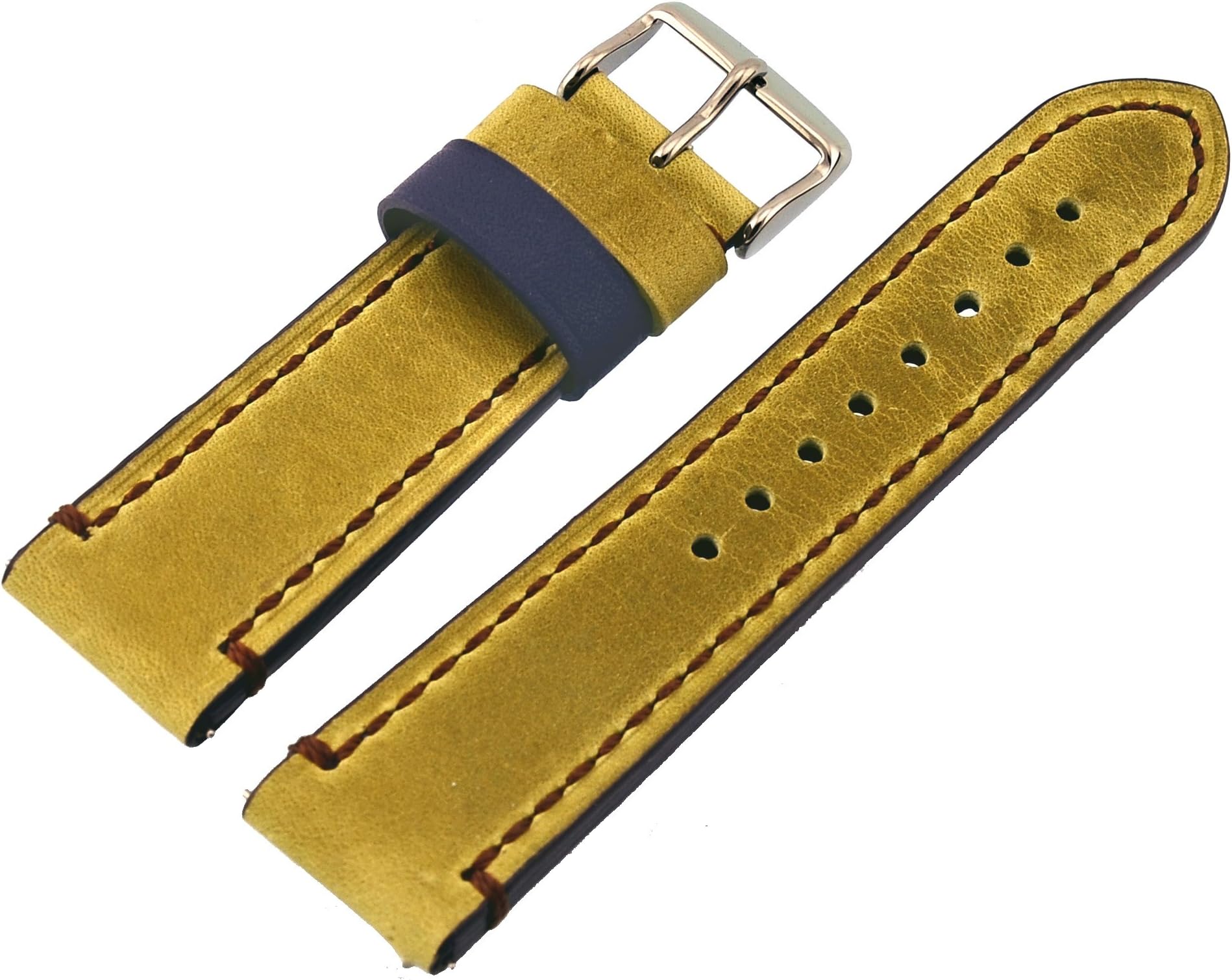 REV Genuine Crazy Horse Dual Color Leather Watch Replacement Band - Leaf Green /Purple 18mm, 20mm, 22mm or 24mm