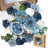 Blue Silk Flowers bulk Artificial - Fake Roses with Stems, Combo Dusty Blue Flowers for DIY Wedding Bouquets Bridal Shower Centerpieces, Home Decorations, Table Centerpieces, Floral Arrangement.