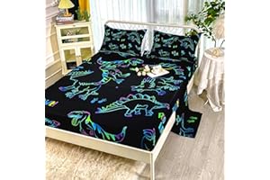 BailiPromise Dinosaur Sheets Twin Size for Boys Jurassic Dinosaur Bedding Sheet Set Dino Kids Bed Sheets Set with Pillowcases Fitted Sheet Flat Sheet Deep Pocket 100% Microfiber