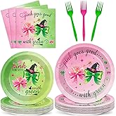 96PCS Witch Birthday Party Decorations Tableware Pink and Green Plates and Napkins Disposable Witch Tableware Set for Girls Birthday Party Decorations Baby Shower Movie Fans Decor Severs 24 Guests