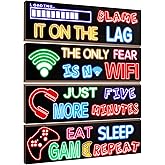 Queekay 4 Pcs Gaming Decor for Teen Boys Room Neon Video Game Posters Wooden Gamer Wall Art Prints for Bedroom Kids Boys Room Playroom Home Decorations Christmas Gift, 8 x 3 Inch(Neon Color)