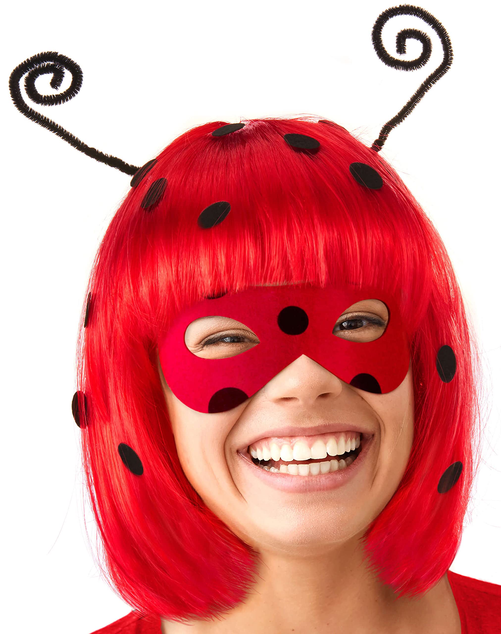 Balinco MARIENKÄFER BOB PERÜCKE + MASK red with black dots | Ladybug Wig | Hair Accessories | Beetle Toupee | Headwear | Carnival Carnival Halloween Party