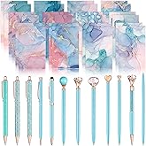 Pasimy 24 Pcs Marble Mini Notebooks with Ballpoint Pens Set Metal Crystal Diamond Pens Pretty Fancy Gifts Marble Pocket Notepads Mini Journals Notebooks Bulk for Women Students School Office