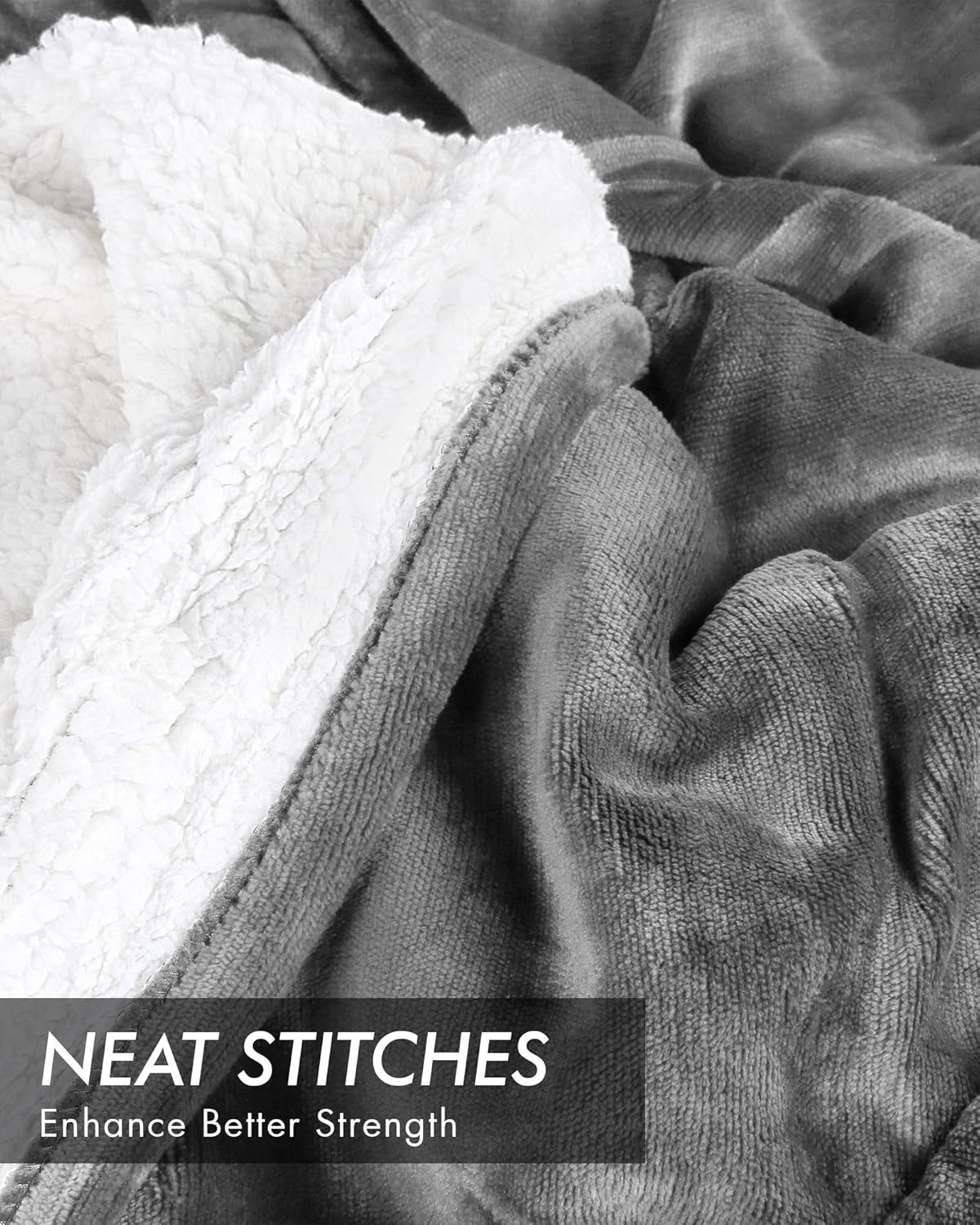 Utopia Bedding Sherpa Bed Blanket Throw Size Grey 480GSM Plush Blanket Fleece Reversible Blanket for Bed and Couch: Kitchen & Dining