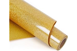 RENLI·TONG RENLITONG Glitter Gold Heat Transfer Vinyl Rolls - 12" x 8ft Gold HTV Vinyl for Shirts, Iron on Vinyl for Cameo - Easy to Cut & Weed for Heat Vinyl Design(Glitter Gold)