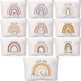 Coume 10 Pcs Valentines Canvas Makeup Bags Bulk, Inspirational Quotes Cosmetic Zipper Encouragement Travel Pouch Toiletry Bag Women Teacher Friend Birthday Gift(Multicolor,Rainbow)