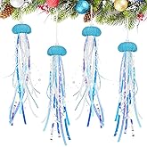Christmas Ornaments Jellyfish Hanging Decor 4 PCS for Christmas Tree Ornaments Mermaid Theme Party & Under The Sea Party Decorations, Hnadmade Natural Sea Urchin Crafts for Birthday Gift