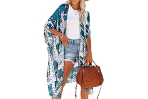 Moss Rose Women's Beach Cover up Swimsuit Kimono with Bohemian Floral Print, Loose Casual Resort Wear