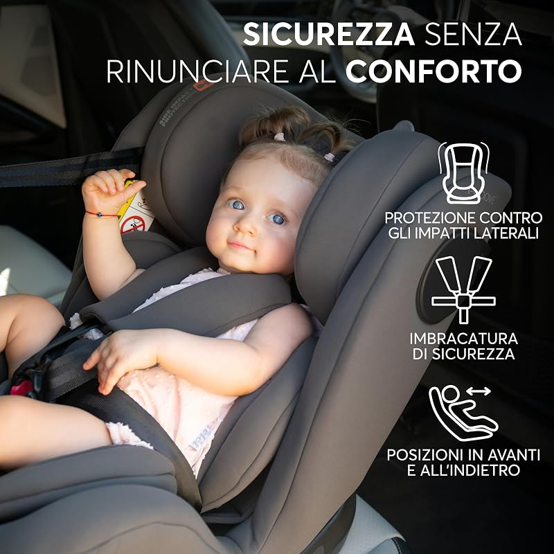 KikkaBoo Seggiolino Auto 0–36 kg ISOFIX i-Size i-MOOVE 2, 40–150 cm, Rotazione 360°, Reclinabile, Poggiatesta Regolabile, Contro e Fronte Marcia, Nero