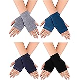 Blulu 4 Pairs Fingerless Gloves with Thumb Hole Cozy Half Fingerless Driving Gloves Knit Mittens for Women Men