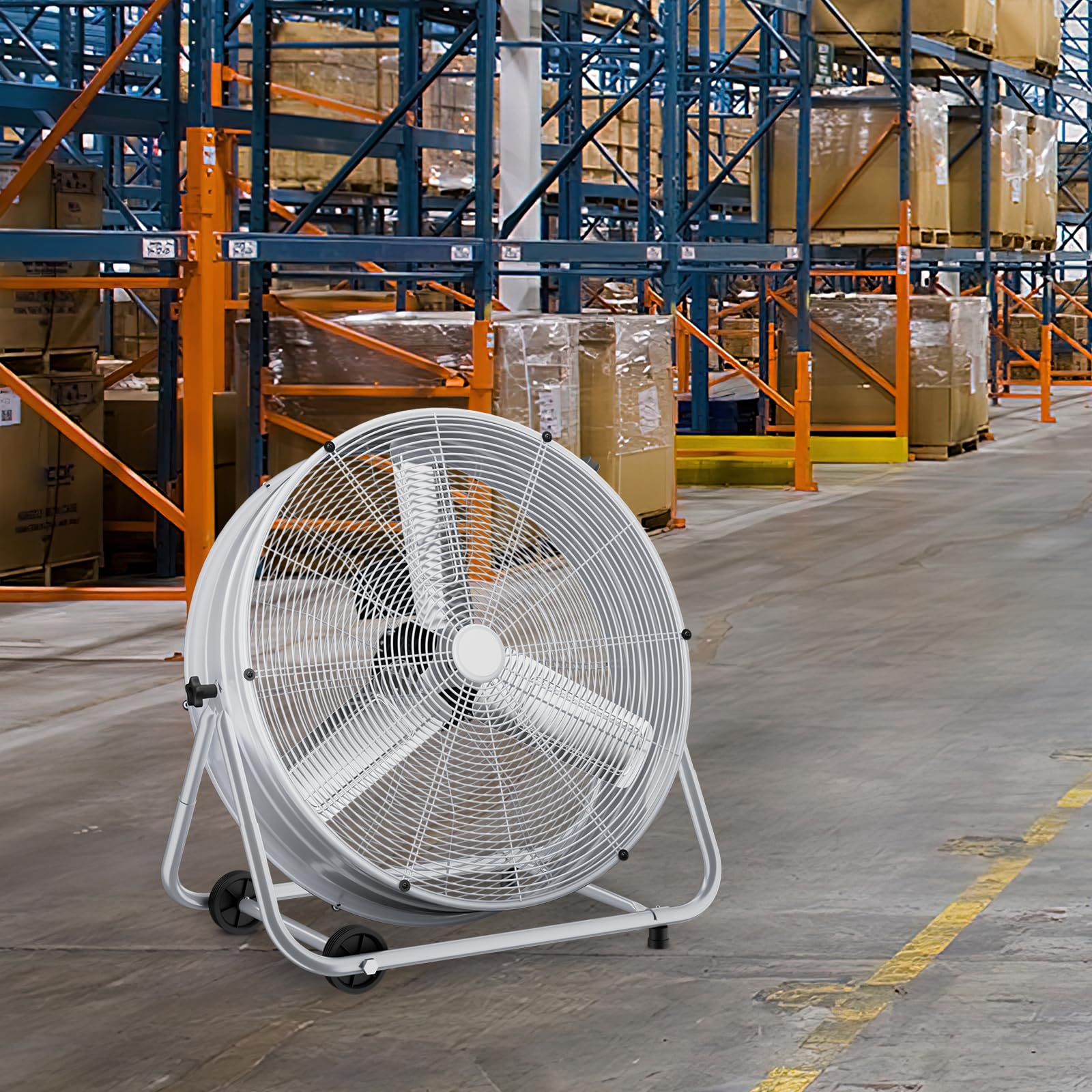 mollie 25 Inch Industrial High Velocity Floor Drum Fan with 3 Speed Heavy Duty Metal Adjustable Tilt Portable Air Circulator for Home Bedroom Garage Commercial Use, 5270 CFM, Silver