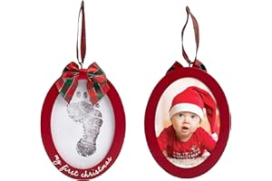 Pearhead Babyprints Double-Sided Christmas Ornament, First Holiday Keepsake Frame with Clean-Touch Ink Pad, Newborn Handprint Footprint Kit, Infant Photo Decoration, Red