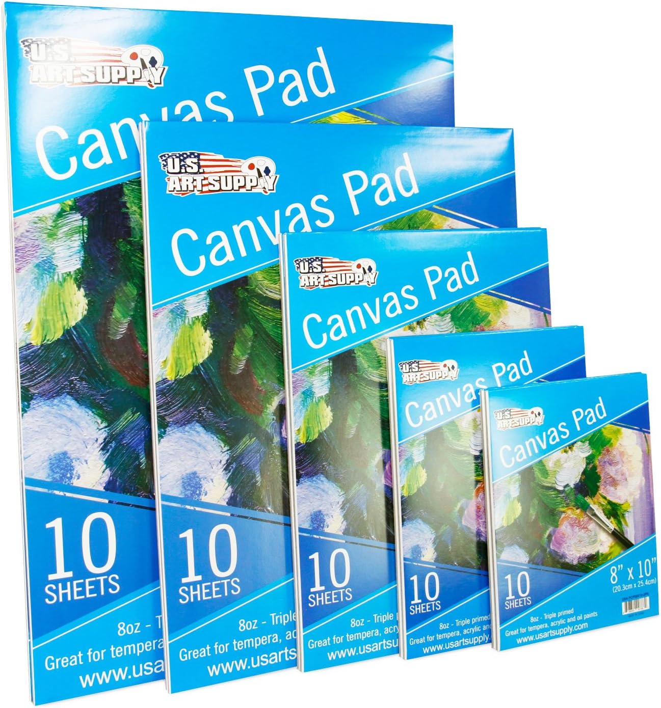 U.S. Art Supply 9" x 12" 10-Sheet 8-Ounce Triple Primed Acid-Free Canvas Paper Pad (Pack of 2 Pads)