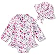 Infant Baby Girl Swimsuit One-Piece Long Sleeve Rash Guard with Hat Set Floral Zipper Bathing Suit Leopard Beach Wear