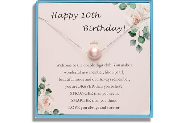 Sereney 10th Birthday Gifts for Girls S925 Sterling Silver Pink Pearl Necklace as Gifts for 10 Year Old Girl, Adjustable Length 10 Birthday Ideas for Girls Trendy 2024