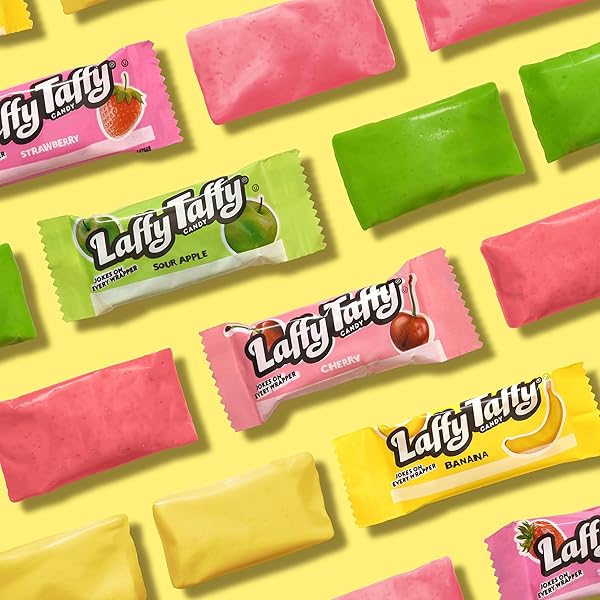 LAFFY TAFFY CANDY, ASSORTED FRUIT FLAVORED TAFFY CANDY, SOUR APPLE, CHERRY, STRAWBERRY & BANANA FLAVORS (145 PIECES)