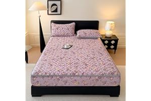 Milk Velvet Bed Sheet with 11 inches Deep Pocket, Luxury Velvet Sheet Set, Soft and Comfy Velvewt Fitted Sheet (Purple-Flower