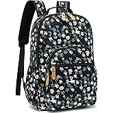 Leaper Laptop Backpack for Women: Cute Girls Backpack Floral for School College Travel Work - Lightweight Bookbag for Kids Teens - Aesthetic Back Pack Hiking Daypack for Teacher (Black-White Flower)