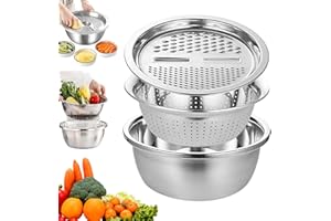 Germany Multifunctional Basins Strainer Set, 5-in-1 Stainless Steel Basin with Colander & Grater, Drainage Shredding Mixing B