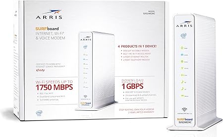 Arris Surfboard Svg2482ac Docsis 3 0 Cable Modem Amp Ac1750 Dual Band Wi Fi Router With Voice Certified For Xfinity Internet Amp Voice White