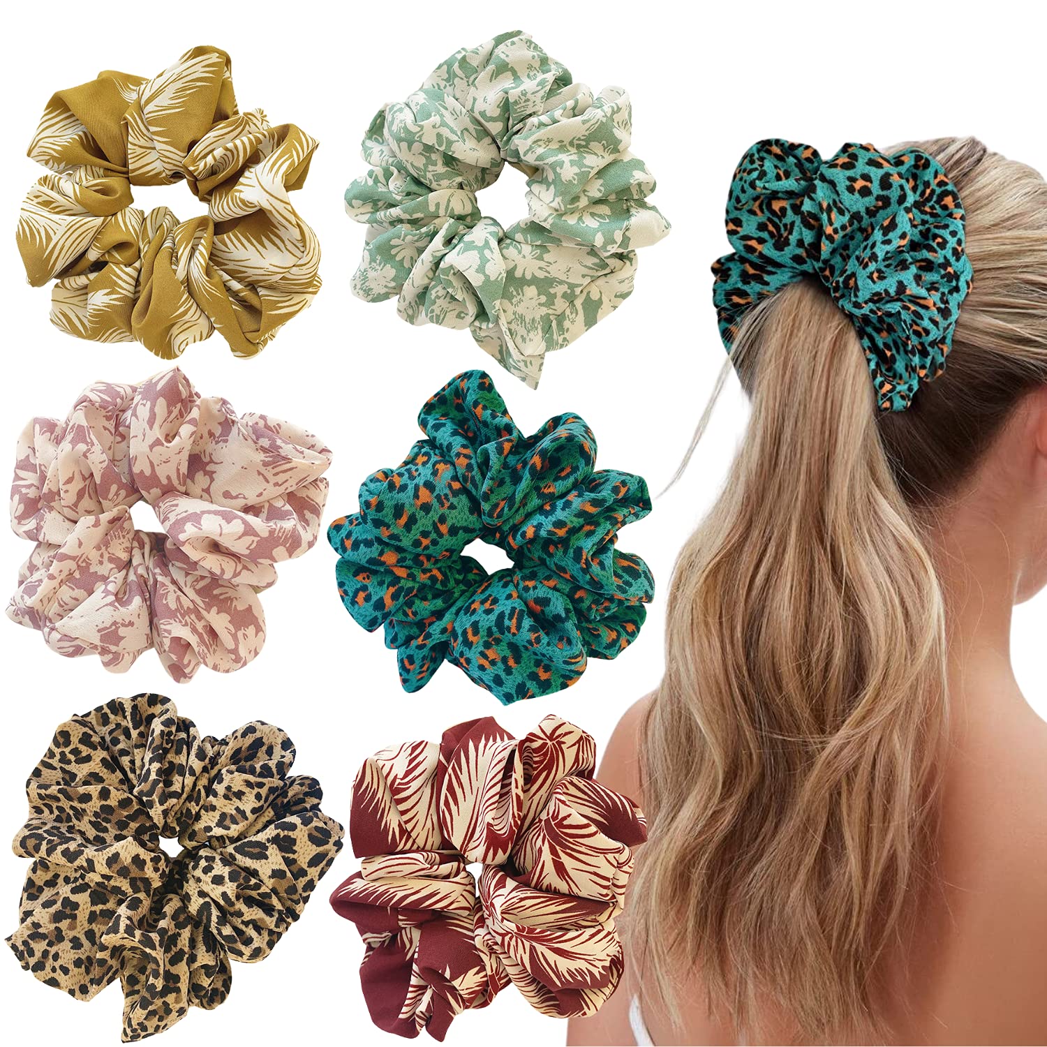 6 PACK Hair Scrunchies Large Scrunchies Soft Chiffon Oversized Scrunchies Giant Scrunchie for Women and Girls