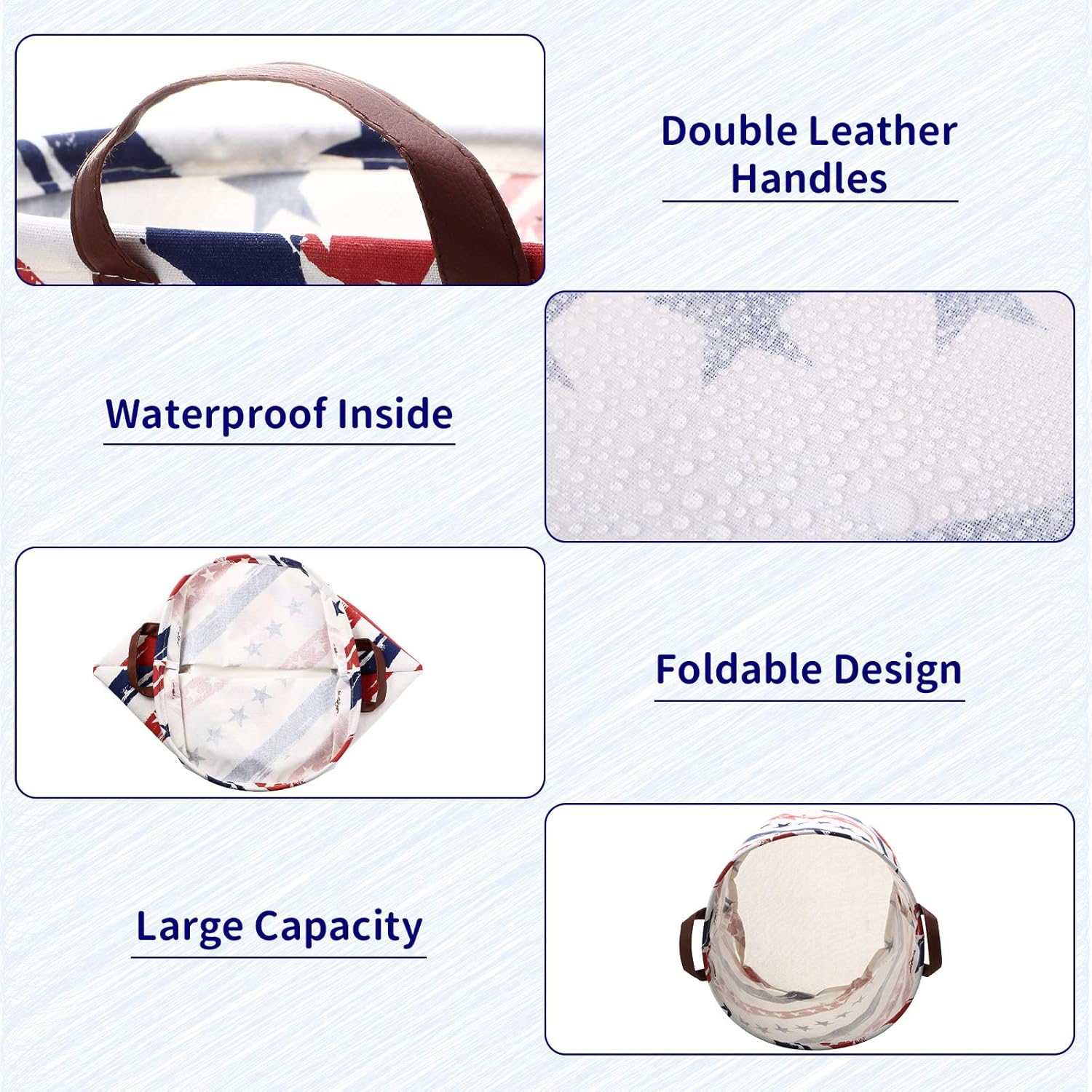 3 Pieces Large Laundry Basket with Handle American Star and Flag 4th of July Patriotic Collapsible Storage Basket Dirty Clothes Hamper for Bedroom: Home Improvement