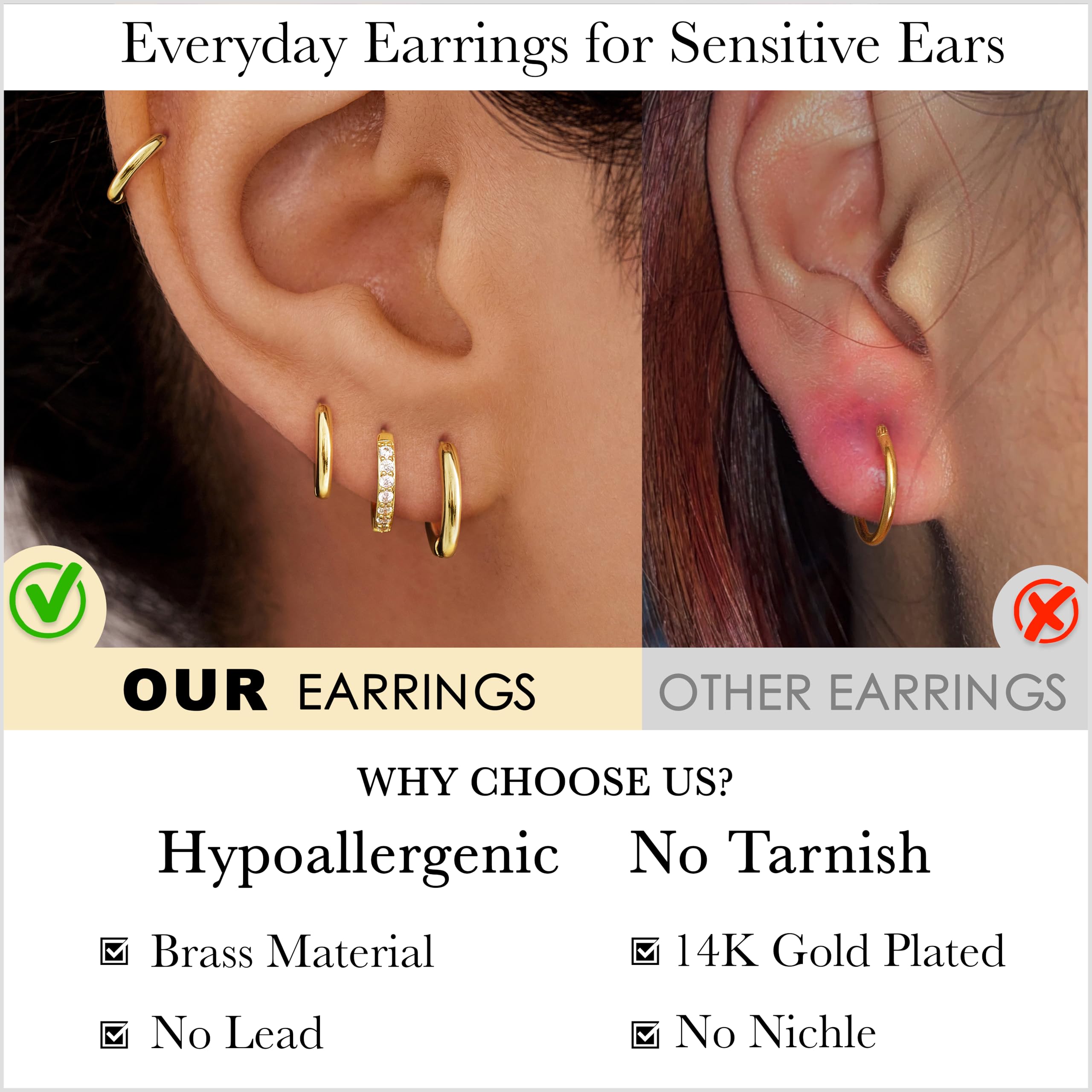 Poxtex Small Gold Huggie Hoop Earrings Set for Women Men Hypoallergenic 14K Plated Stack Cartilage Earrings, Multiple Piercing Lightweight Mini Thin Cute Dainty Trendy Jewelry Set Gifts for Women