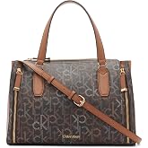 Calvin Klein Women's Bubble Lamb Organization Satchel Handbag | Vegan Leather, Exterior Slip Pocket, 3 Interior Pockets, Zip Pouch, Adjustable Crossbody Strap, Travel