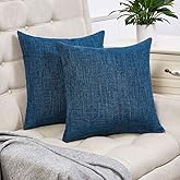 Anickal Set of 2 Dark Blue Pillow Covers Rustic Linen Decorative Square Throw Pillow Covers 18x18 Inch for Sofa Couch Decoration