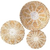 Glenmal 3 Pcs Boho Wall Basket Decor Boho Wicker Wall Hanging, Bright | Decorative Bulrush Woven Basket Wall Decor, Farmhouse Hanging Baskets for Living Room Display, Table Settings, Kitchen Home
