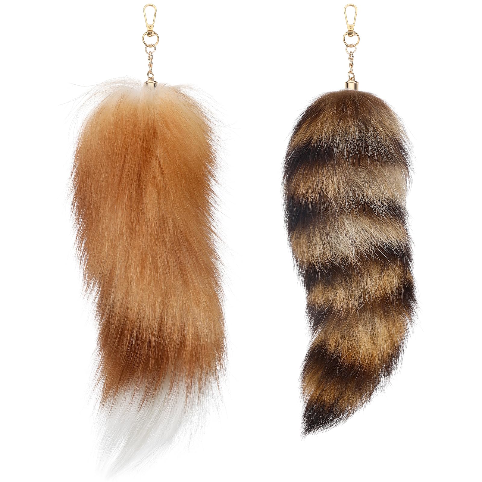 Photo 1 of ***MISSING ONE***Ferreve Huge and Fluffy Real Fox Tail Keyring Faux Fur Tail Keychain Handbag Accessory Hook Pendant Gift for Women 2 Sizes(Gold,Brown,2 Pcs)