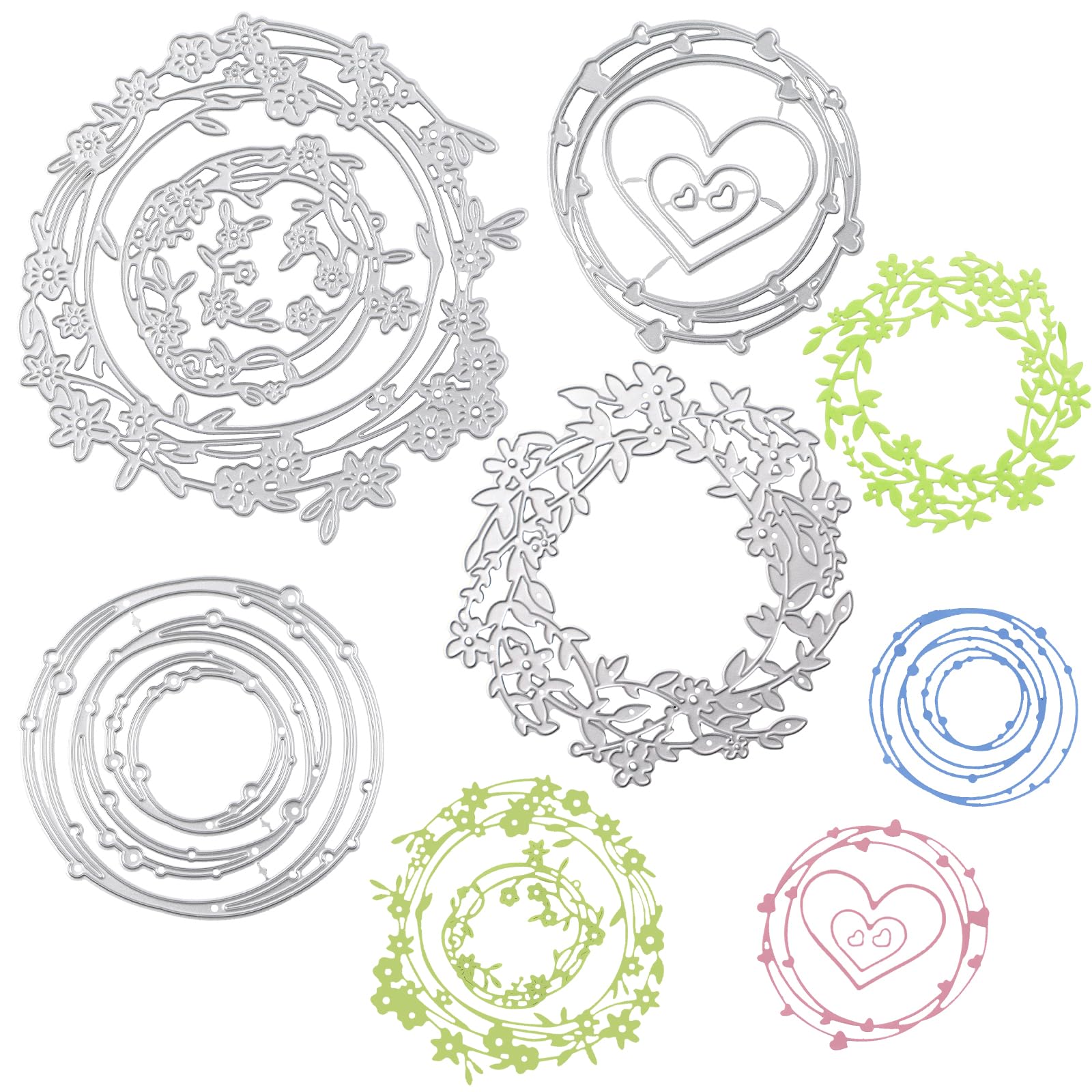 URROMA 4 PCS Metal Cutting Dies, Spotty Circle, Star, Leaf, Love Heart Nesting Frame Circle Background Cutting Dies for DIY Scrapbooking Album Decorative Embossing Paper Dies for Card Making