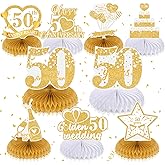 9Pcs 50th Wedding Anniversary Decorations White Gold 50th Golden Wedding Anniversary Honeycomb Centerpiece Golden Wedding Anniversary Table Toppers Honeycomb Decorations