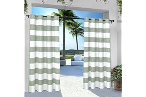 Exclusive Home Cabana Stripe Indoor/Outdoor Light Filtering Grommet Top Curtain Panel, 54"x84", Seafoam, Set of 2