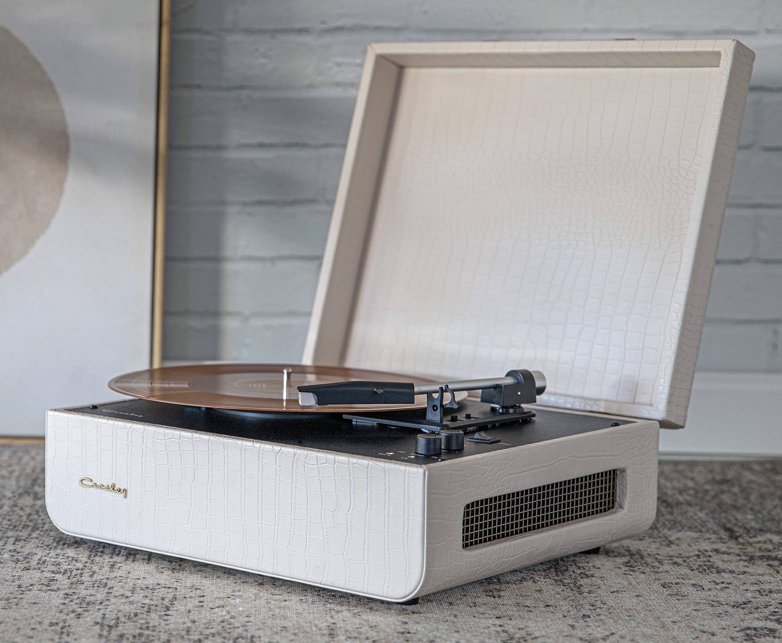 Crosley CR6255A-CC Mercury Vintage 3-Speed Bluetooth in/Out Turntable with Built-in Speakers, Cream Crocodile