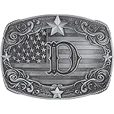 Flipslo Western Belt Buckle for Men Women, Initial Letter ABCDJRM to Z Silver Cowboy Belt Buckles American Flag Accessories