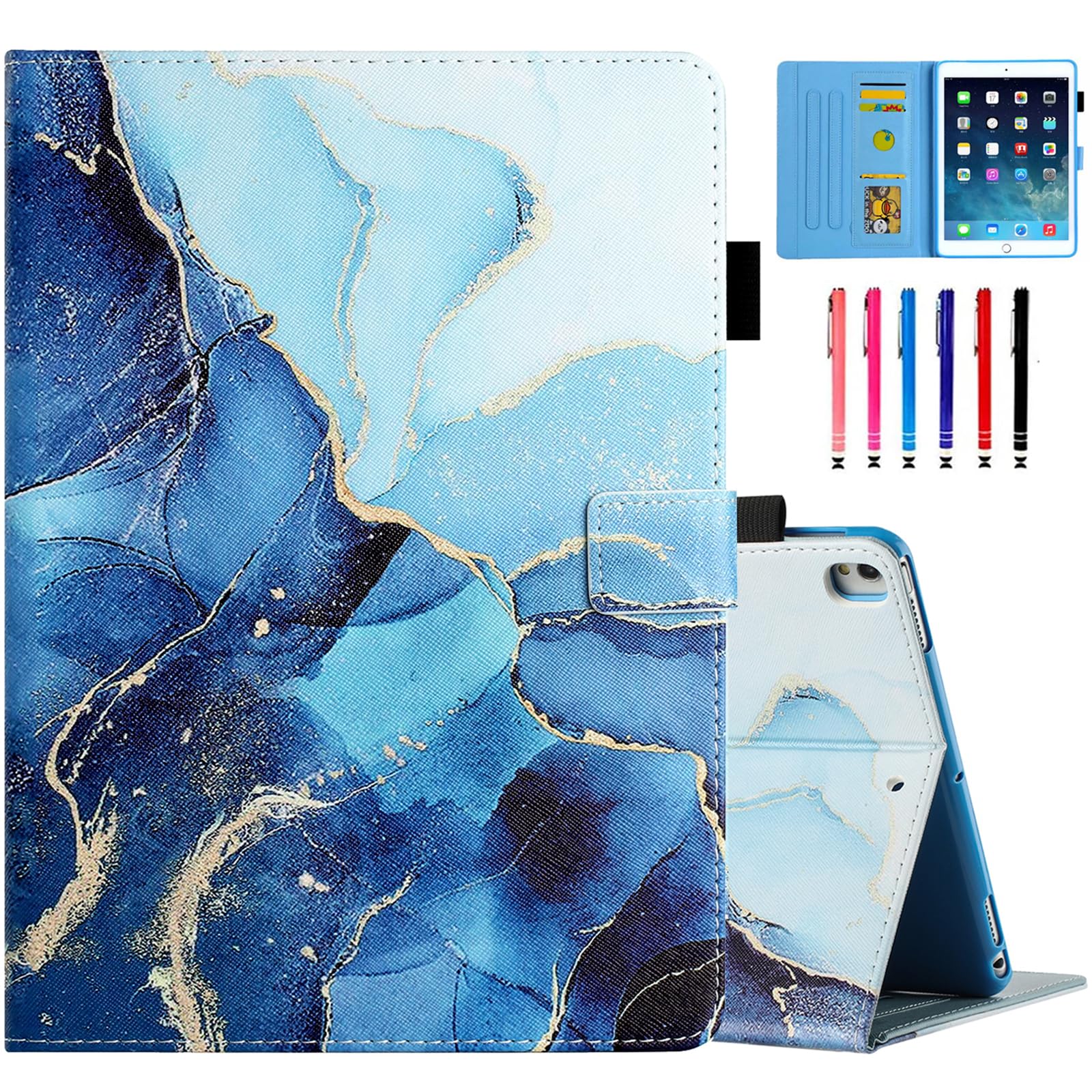 MOKASE Case for iPad (A16) 11th Generation 11 inch 2025 / iPad 10th Generation 10.9 Inch 2022, Slim Folio Protective Stand Cover with Smart Auto Wake/Sleep & Pencil Holder, Blue Marble