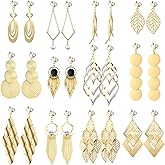 Hicarer 12 Pairs Clip on Earrings Dangle Drop Dangle Earrings Set Bohemian Tassel Pendant Plated Ear Non Piercing for Women Jewelry Gifts Wedding Party