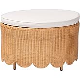 Bali & pari Teresa Bohemian Light Honey Scalloped Rattan Ottoman
