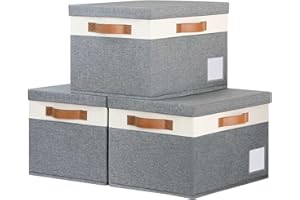 TxvzgHome Fabric Storage Bins with Lids 3 Pack | Large Fabric Storage Box with Lid and Label| Decorative Storage Boxes with 3