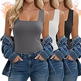 Velvelhall 3 Pack Women's Thermal Tank Tops, Fleece Lined Raw Hem Sleeveless Tops Camisole Warm Square Neck Base Layer Vest