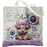 Veqzc Western Highland Cow Canvas Shoulder Bag for Women & Girls, Highland Cow Lover Gift