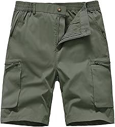 QPNGRP Men's 9" Inseam Stretch Waist Zipper Cargo