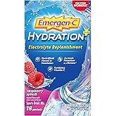 Emergen-C Hydration+ Sports Drink Mix With Vitamin C (18 Count, Raspberry Flavor), Electrolyte Replenishment, 0.33 Ounce Powder Packets